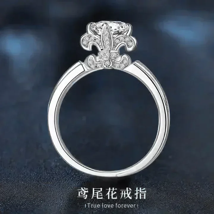 

Lady Wedding 1 Carat Moissanite Iris Ring, PT950 White Gold VVS1 D Color Diamond Women Band Engagement Best Gift for Girl