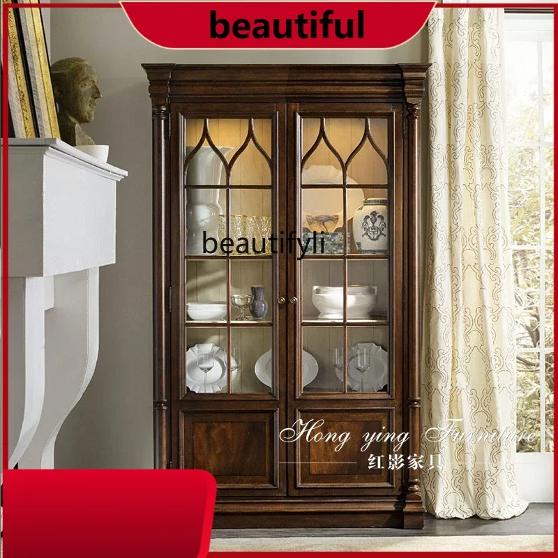 

American solid wood multi-functional living room display glass door storage bookcase H