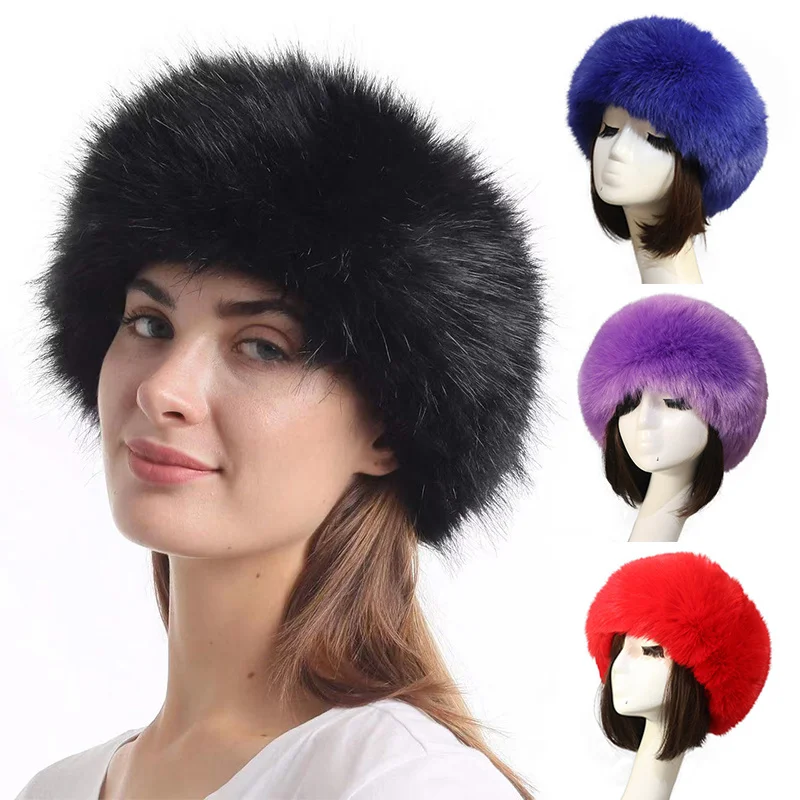 2024 Women\'s Winter Artificial Fur Russian Ushanka Hat Thick Warm Blaclava Caps Earflap Faux Fox Beanies For Ladies Outdoor Hats