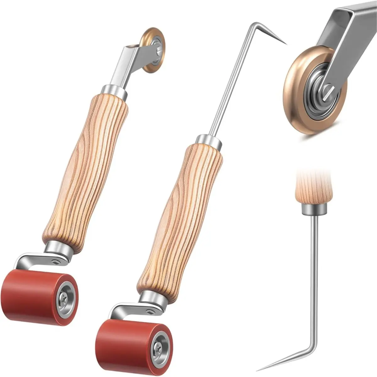 2 Pcs Seam Roller with Tester Probe, 40 mm Silicone Seam Roller with 6 mm Brass Detail Penny Tool, Smoothing Tool