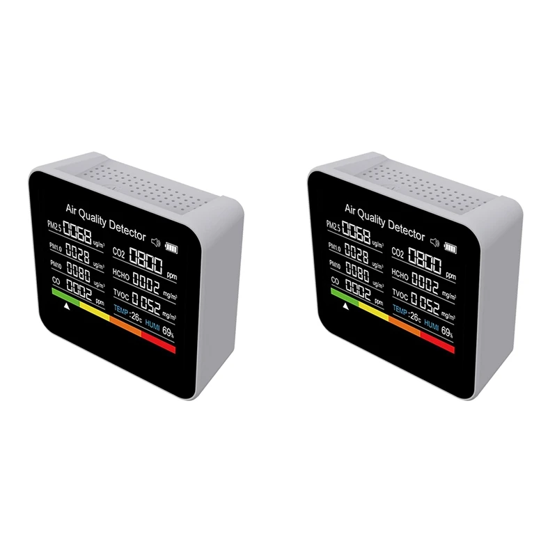 

FULL-2X 9 In1 Air Quality Monitor Meter Carbon Dioxide Detector TVOC HCHO PM2.5 PM1.0 PM10 Temperature Humidity Detection