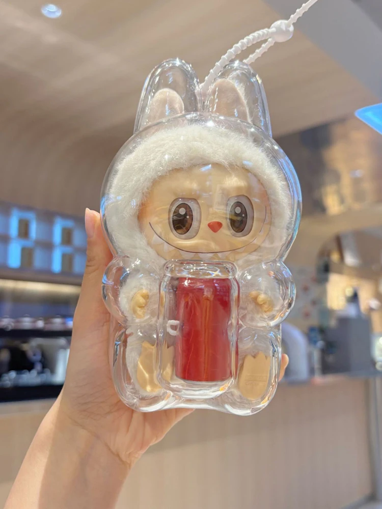 Transparent Protective Case Cute Elf Plushie Display Cover Doll Dust Case for Labubu Monster Toy