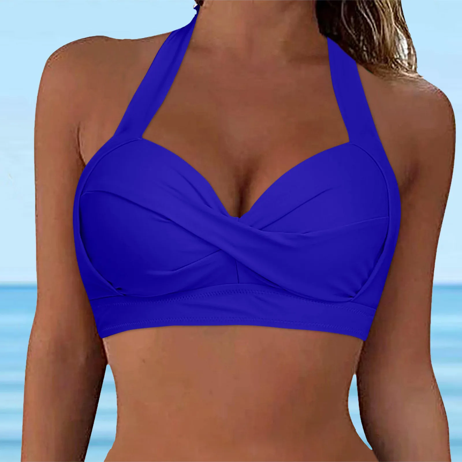 Women Lace Up Swimwear Tops Full Coverage Bikini Push Up Swim Crop Top Tie Back Beach Swimsuit Gathering Bras For Hot Summer