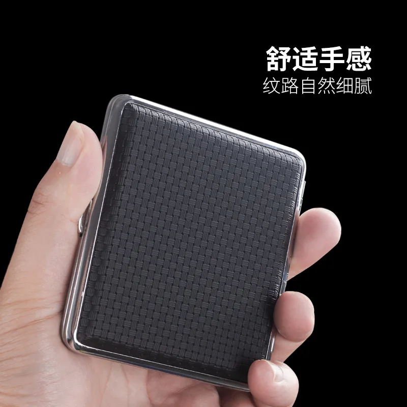 Men\'s for 20 Portable Pu Metal Cigarette Case Moisture-proof Creative Fashion Woven Pattern Hand Roll Thick Cigarette Box