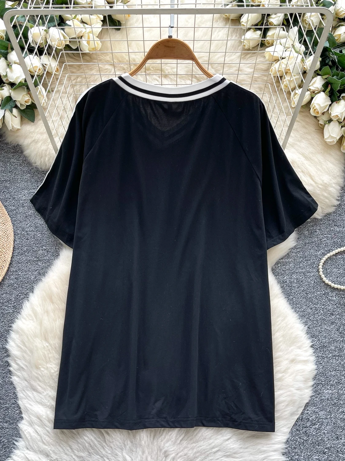 

Loose Fit Casual ort Sve T-irt Women's Summer Faion Color Blo Letter Print Slimming Top Comfortable Breathable Cot...