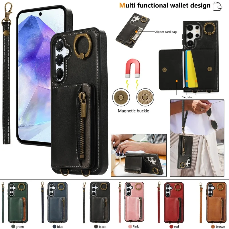 

Flip Leather Wallet Phone Cases For Samsung Galaxy A33 A34 A52S 53 54 72 73 24 25 A05 04S A15 A5 55 12 13 4G 5G Cards Ring Cover