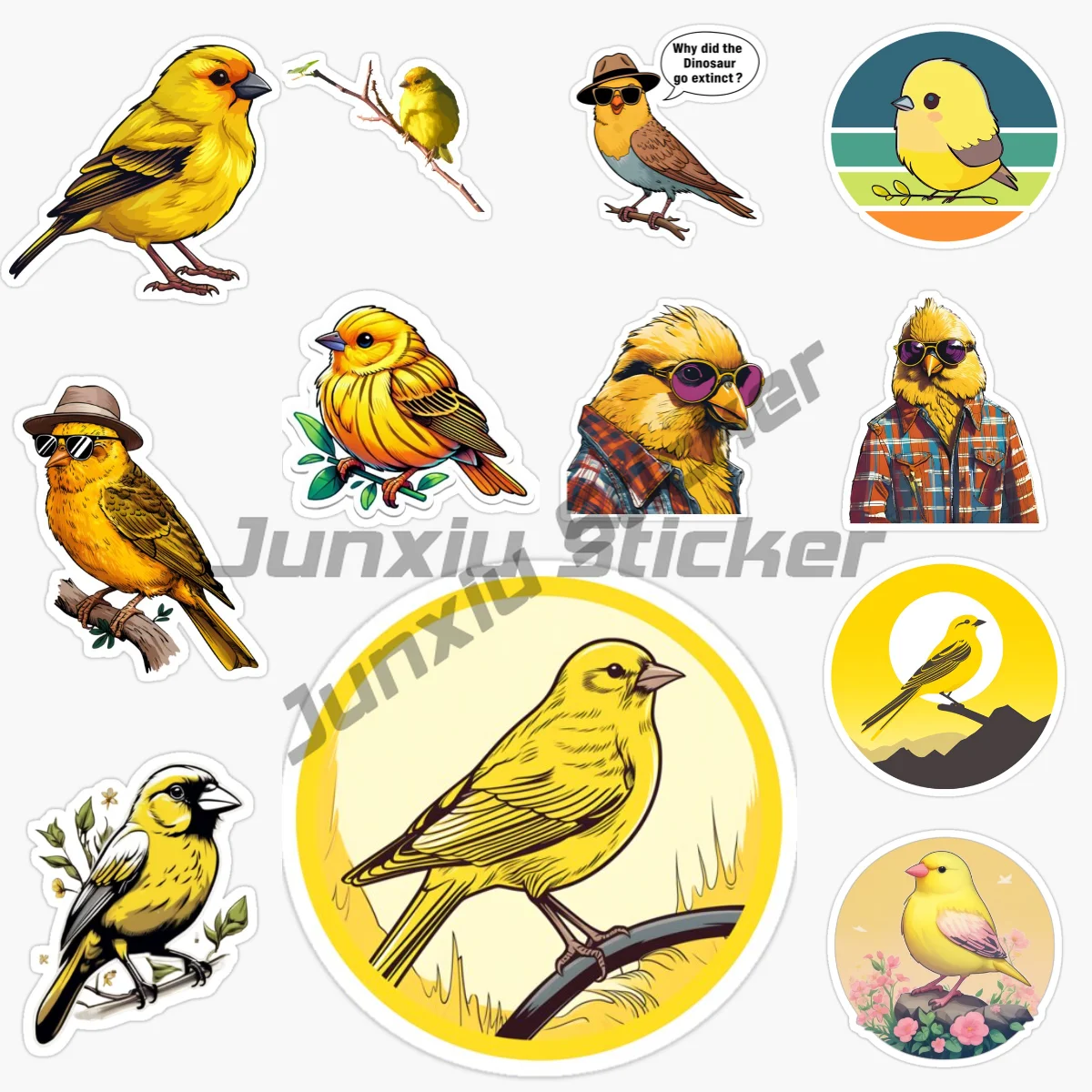 

Yellow Canary Bird in A Circular Shape Car Sticker Motorcycle Vinyl Laptop Accessories Truck Ship Window Glass Waterproof Decal