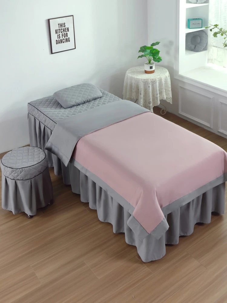 New four piece set of beauty bed covers, minimalist European style massage bed covers, solid color beauty bed covers