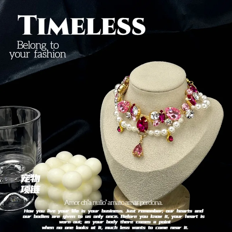 Pet Supplies Cat Dog Celebrity Gem Necklace Handmade Pet Fashion Sweet Cute Accessories