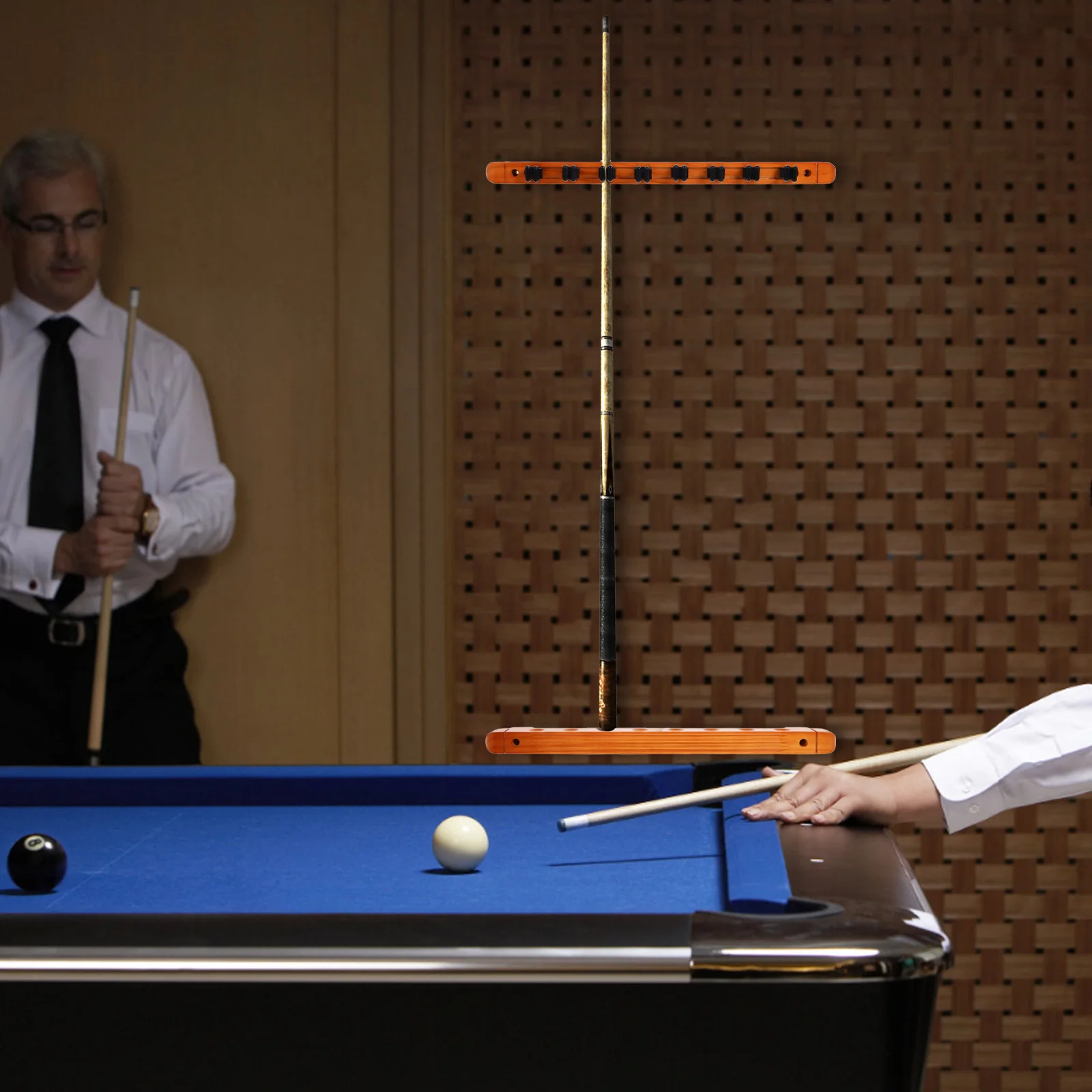 

1Set 8 Hole Billiard Cue Rack Solid Wood Wall Mounted Holder for Pool Sticks Storage Display Stand Roman Style Decorative Rack