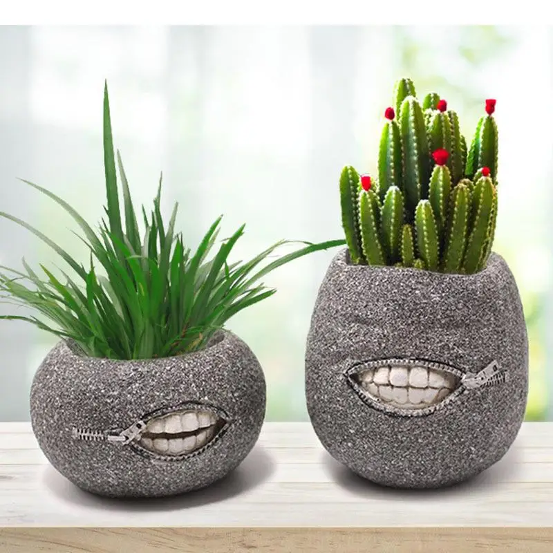 Zipper Mouth Vase Desk Decoration Resin Teeth Flower Pots Decorative Arrangement Crafts Floral Vases