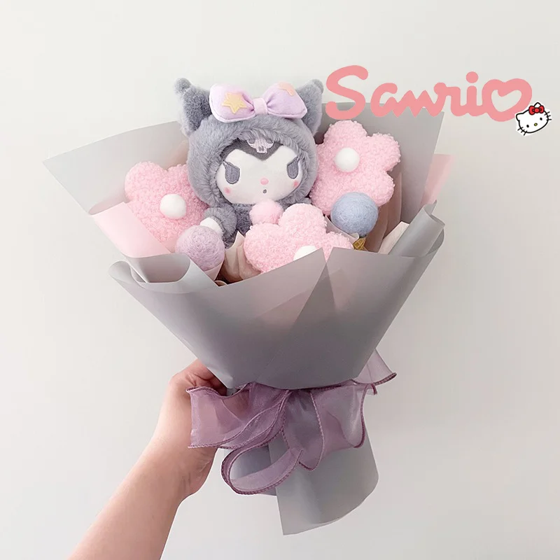 

Sanrio Anime Melody Plush Toys Bouquet Kawaii Kuromi Stuffed Plushie Flower Bouquet Room Decoration Doll Girl Valentine Day Gift