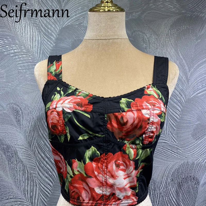 Seifrmann 2026 ربيع المرأة الجديدة المألوف عالية الجودة الحمالات القطن قميص مطبوع + نصف تنورة قطعتين مجموعة