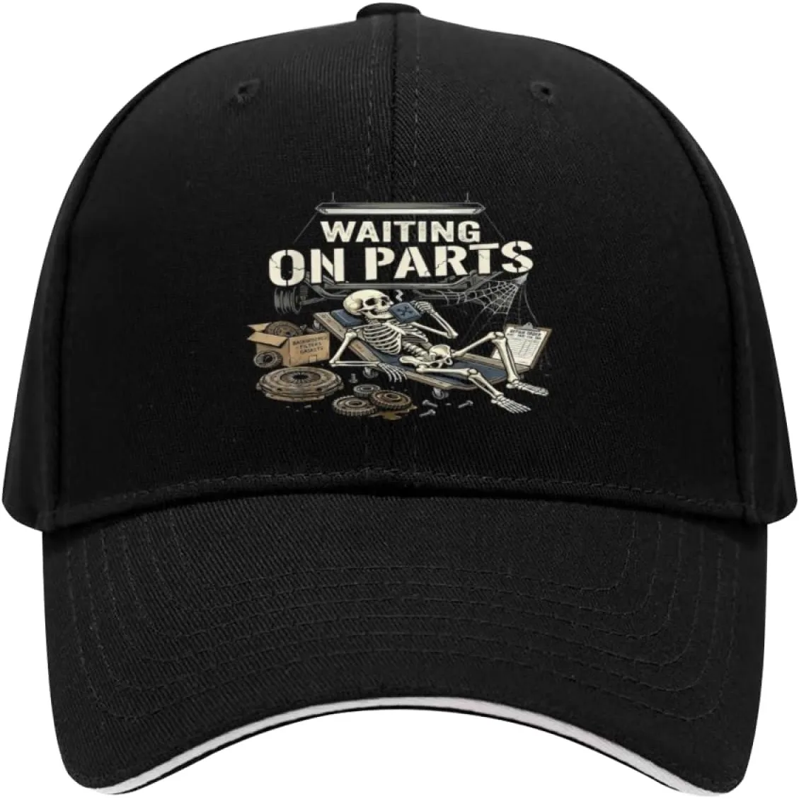 Funny Waiting On Parts Mechanic Skeleton Auto Repair Life Adjustable Baseball Cap Unisex Classic Dad Trucker Hat