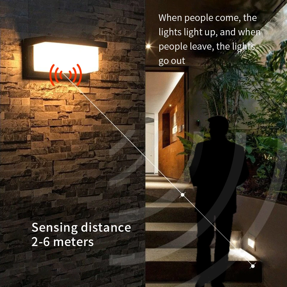 LED Outdoor Wall Light Lamp PIR Motion Sensor AC85-265V ABS Waterproof Modern Indoor Home Balcony Porch Garden Decoration