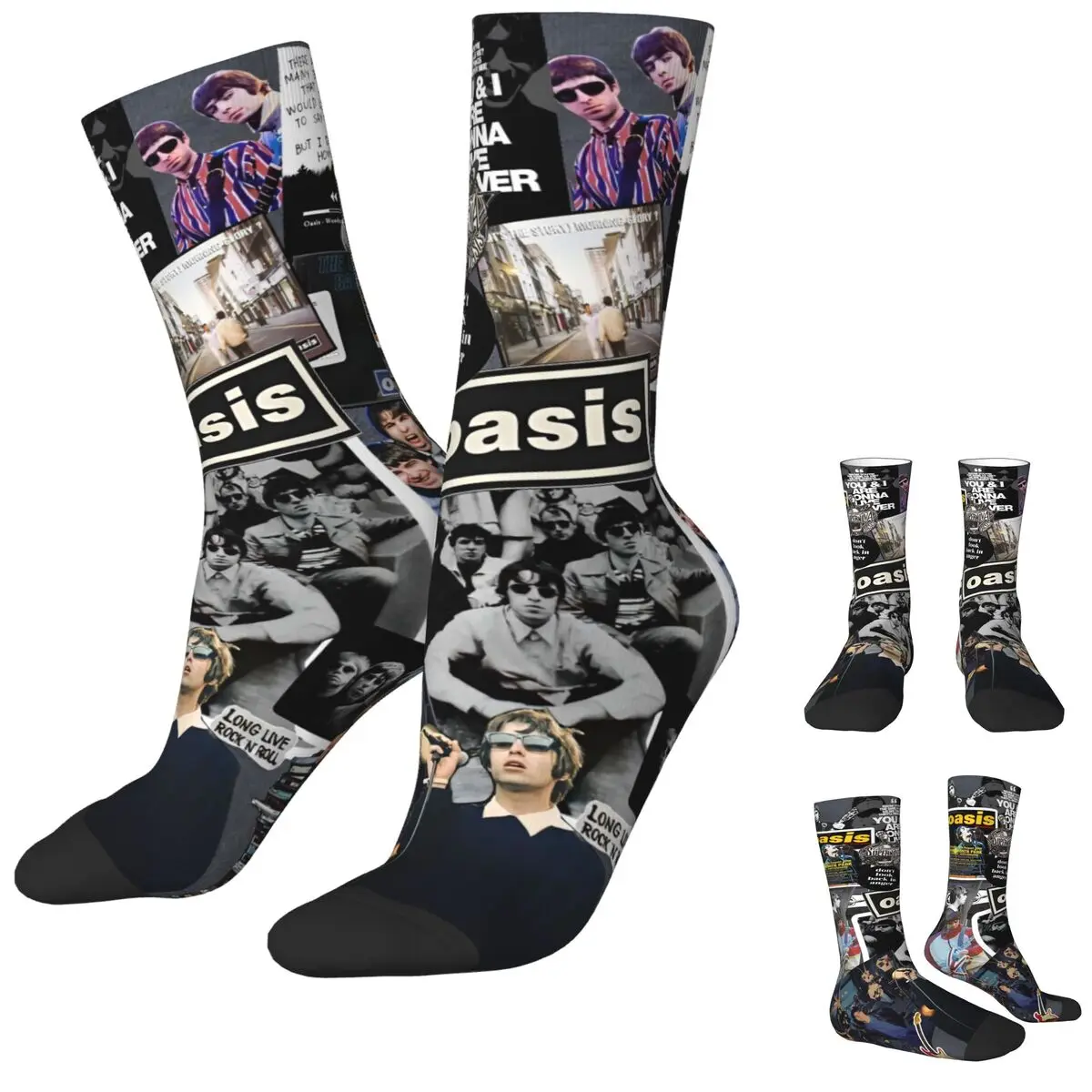 

Crazy Design O-Oasis 90s Rock Music Basketball Socks Polyester Middle Tube Socks for Women Men Breathable