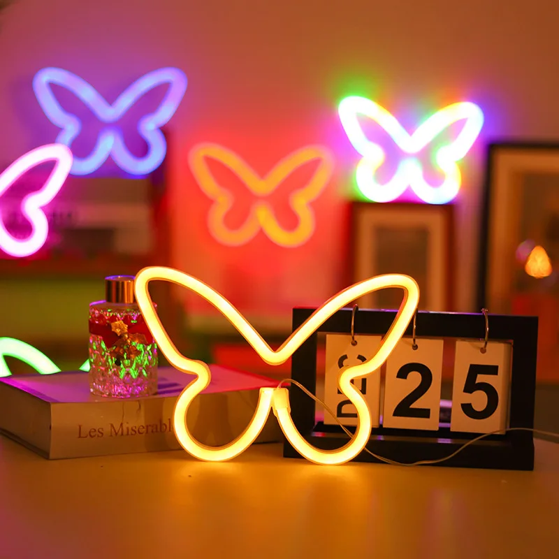 Colorful Butterfly Ornaments Night Light Neon Light Room Decoration Gift USB and battery-powered LED Home Wall Decoration n03