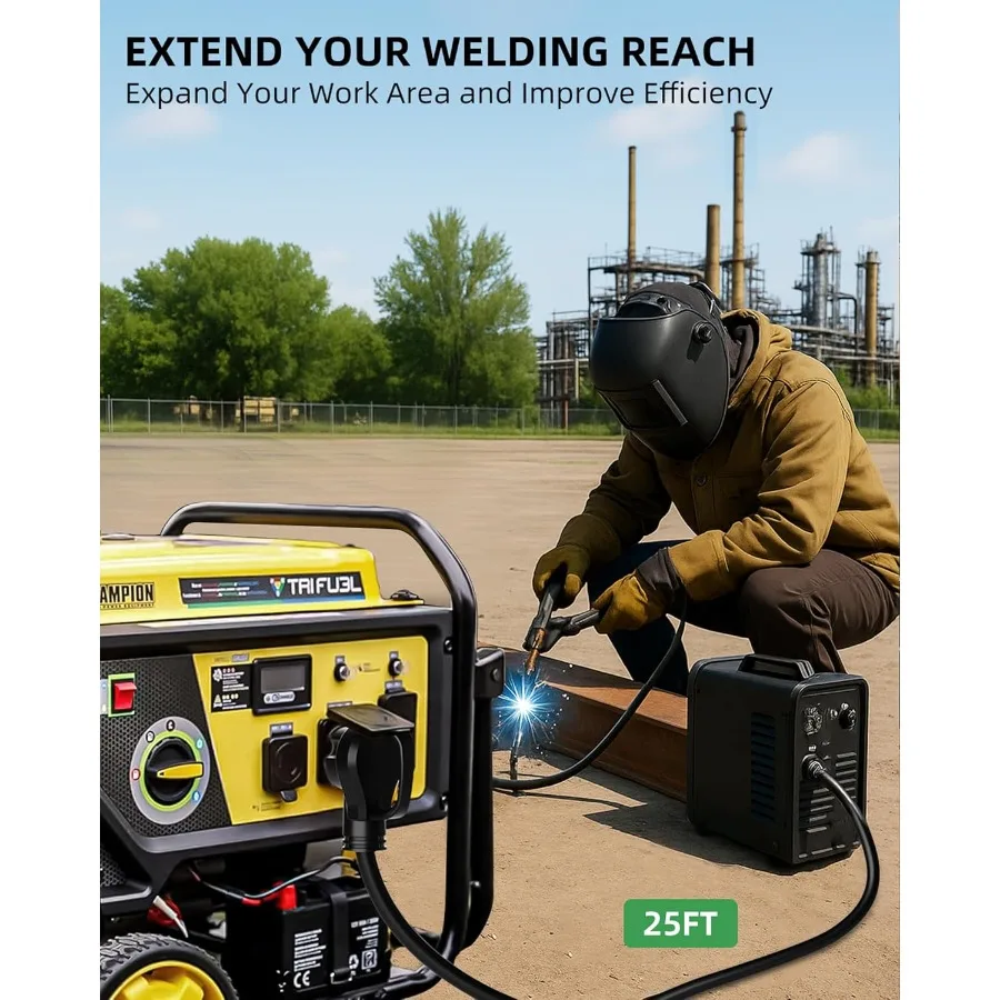 8 AWG 250V Heavy Duty Welder Extension Cord 25ft with LED Light and Handle for Industrial Welding Machines 30 Amp 3 Prong STW C