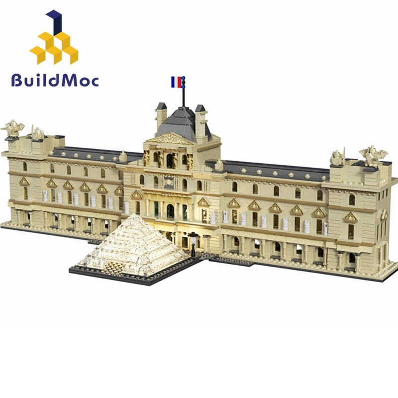 

Buildmoc Classic Architecture The Louvre with Light Ideas MOC Set Building Blocks Toys for Children Kids Gifts 1353PCS Bricks