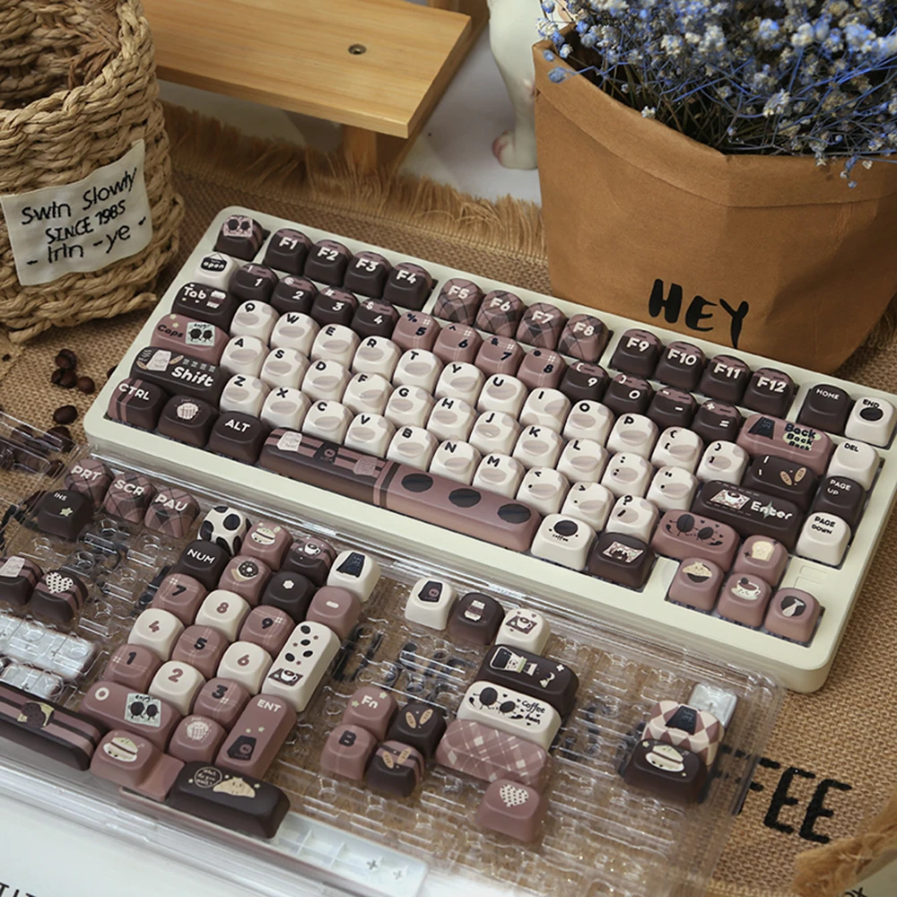 

131Keys Coffee Bean Keycap Moa Pbt Coffee Colored Round And Cute Keycap Pbt Heat Sublimation Diy Contrasting Keycaps