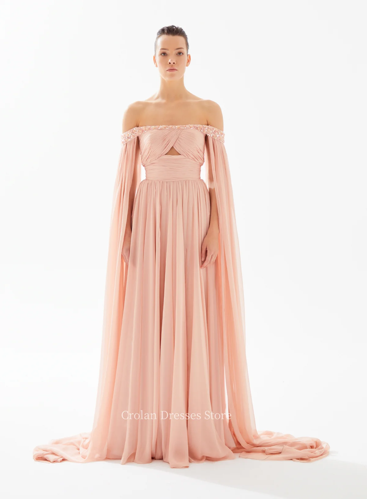 Saudi Arabia Off the Shoulder Evening Dresses Hollowed Pleats A-line Chiffon Party Gowns Family Gathering Formal Occasion Dress