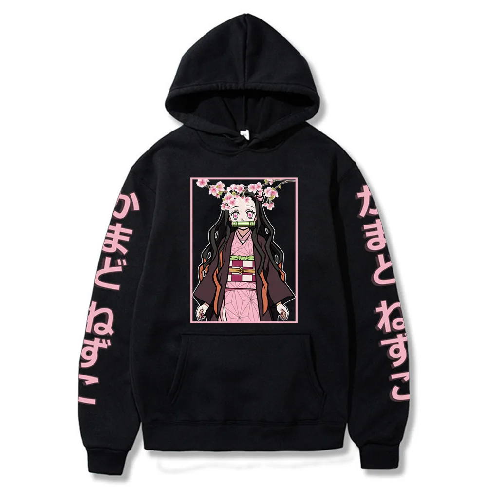 Japan Anime Demon Slayer Graphic Printed Hooded Women Hoodies Long Sleeve Plus Size Sweatshirt Harajuku Casual Girl Clothes Tops