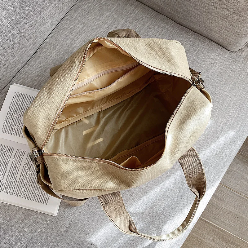 Harajuku Canvas Messenger Bag Women Korea Style Long Strap Cross Body Bags Casual Big Capacity Portable Zipper Travel Bag