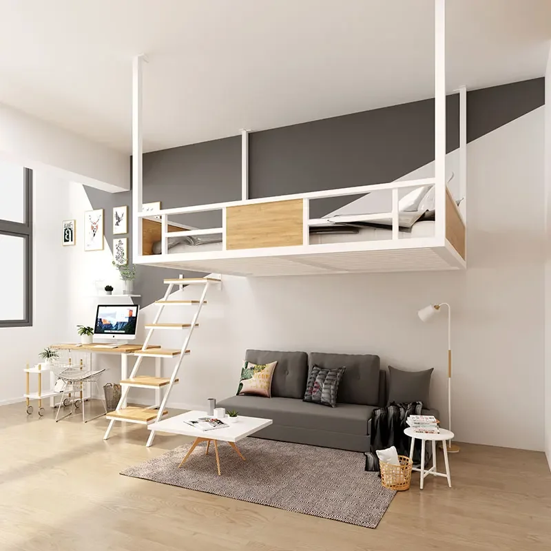 Modern small apartment, l hanging wall bed, wrought iron loft bed, double bed, dormitory apartment, creative hammock