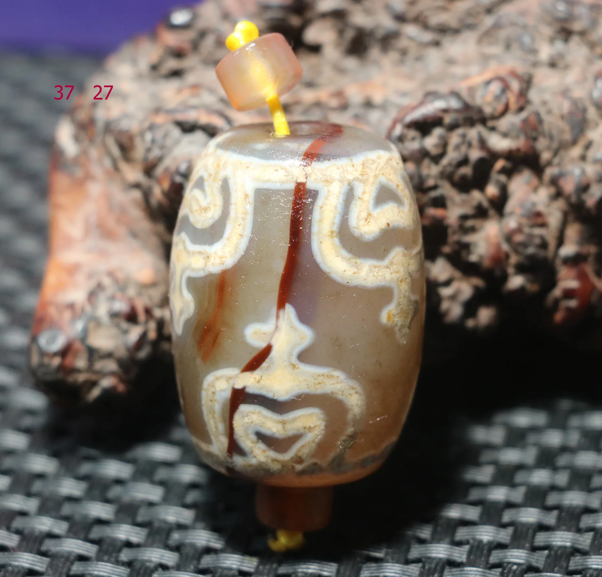 Treasure Talisman Magic Tibetan Old Agate Aquarius Treasure Bottle Large Drum Shape dZi Bead Top 4A+ TT Fengshui Best Buy Item