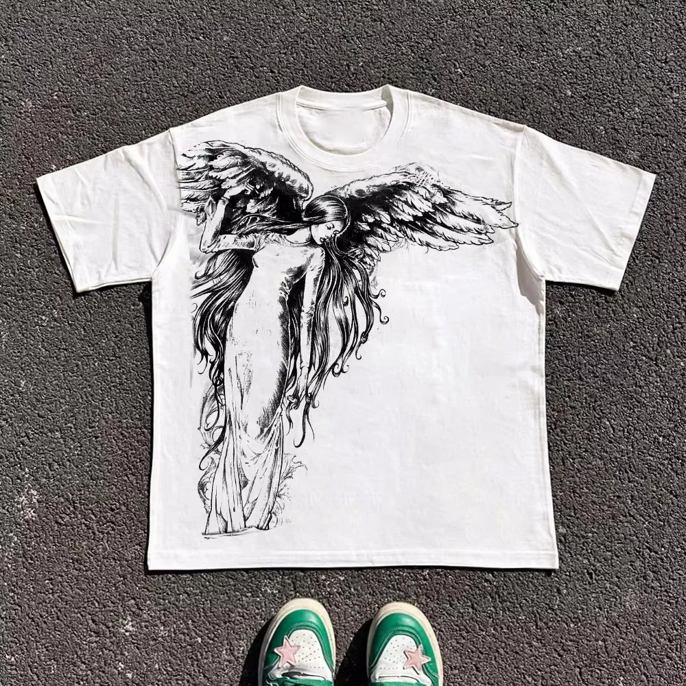 Y2K Affliction T Shirt Vintage Clothing Punk Hip Hop Graphic Print Oversized T shirt Women Round Neck Short Sleeve Tops Kids