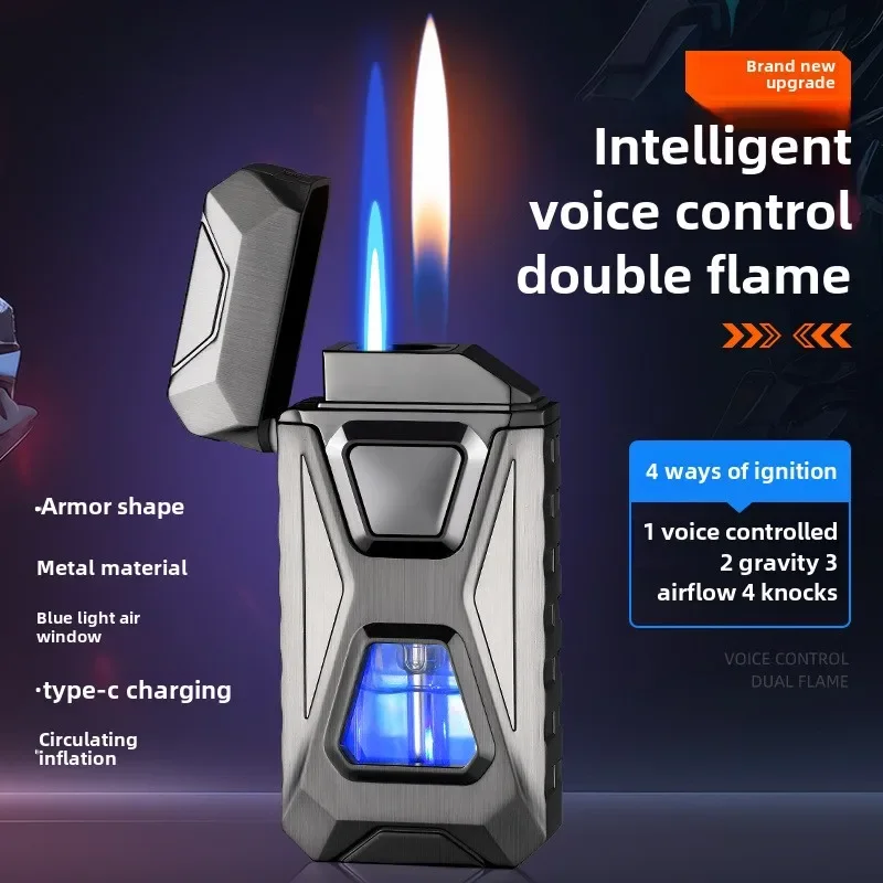 Voice-activated Induction Ignition Lighter Windproof Inflatable Double Fire Cigarette Lighter Creative Gift