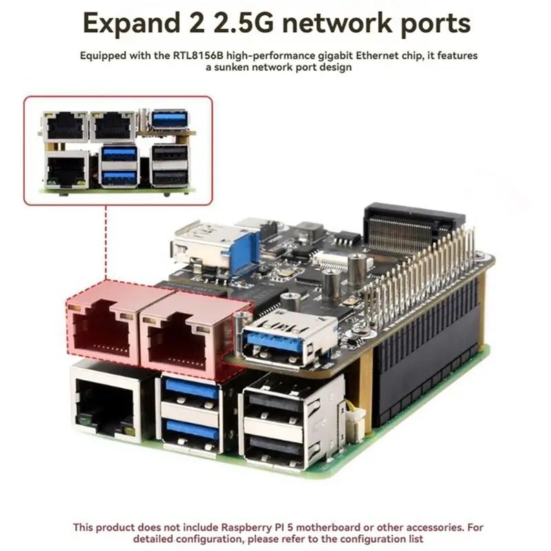 A53M-Double 2.5G ETH USB3.2 M. 2 Nvme SSD Expansion Board For Raspberry Pi 5 Pcie To M. 2 USB ETH HAT+ For RPI5 view 4