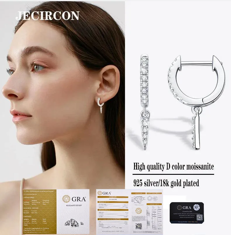 

JECIRCON High-end Design Moissanite Drop Earrings for Women Fashionable 925 Sterling Silver Full of Diamonds Earrings Wholesale