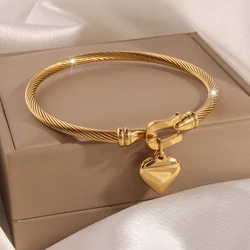 316L Stainless Steel 2025 New Fashion Waterproof Jewelry Minimalism Love Heart Horseshoe Buckle Charm Bangle Bracelets For Women