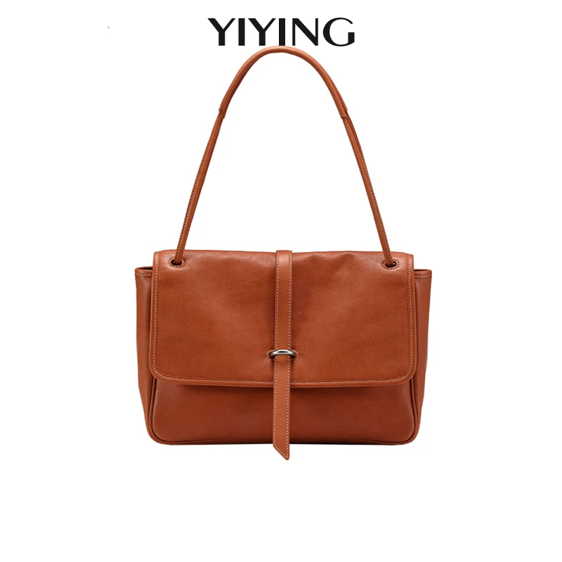 Genuine Leather Women Bags Casual Metal Locking Clamshell Shoulder Bag 2024 New Handbags For Women