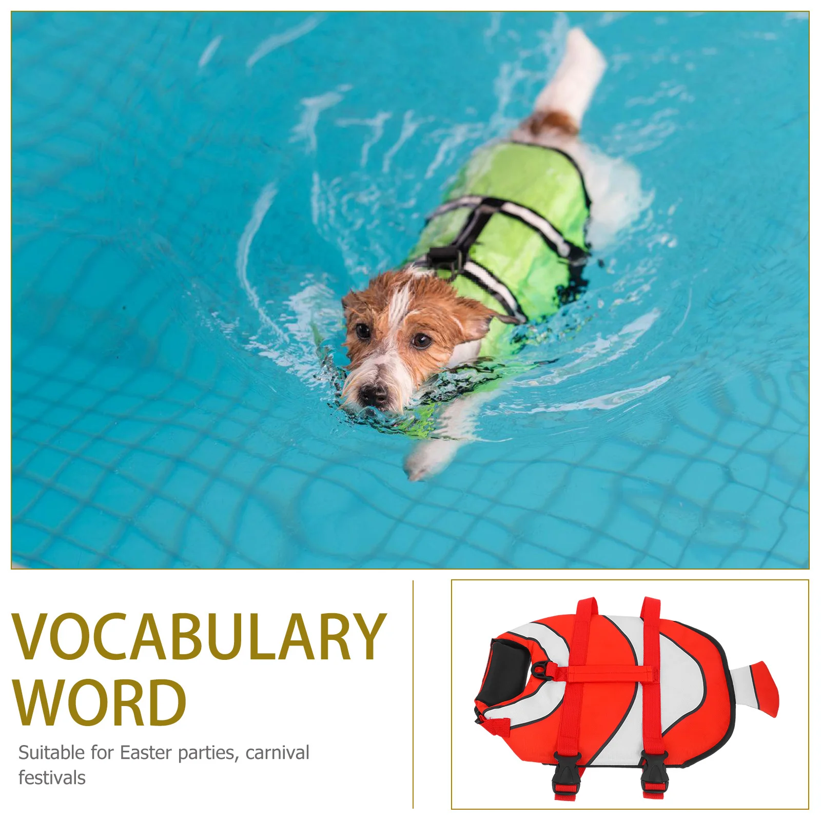 

Clownfish Shaped Dog Jacket Pet Life Preserver Durable Buoyancy Quick Release Buckles Red Size Comfortable Breathable Carry