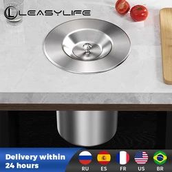 Leasylife-Embedded Trash Bin with Lid, Kitchen Cabinet, Countertop, Built-in Stainless Steel, Chute, 8L, 9L