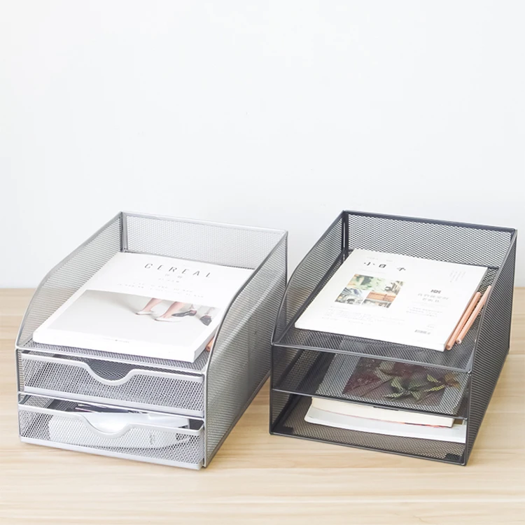 Metal mesh desk organizer 3-tire letter holder stackable document tray office supplies