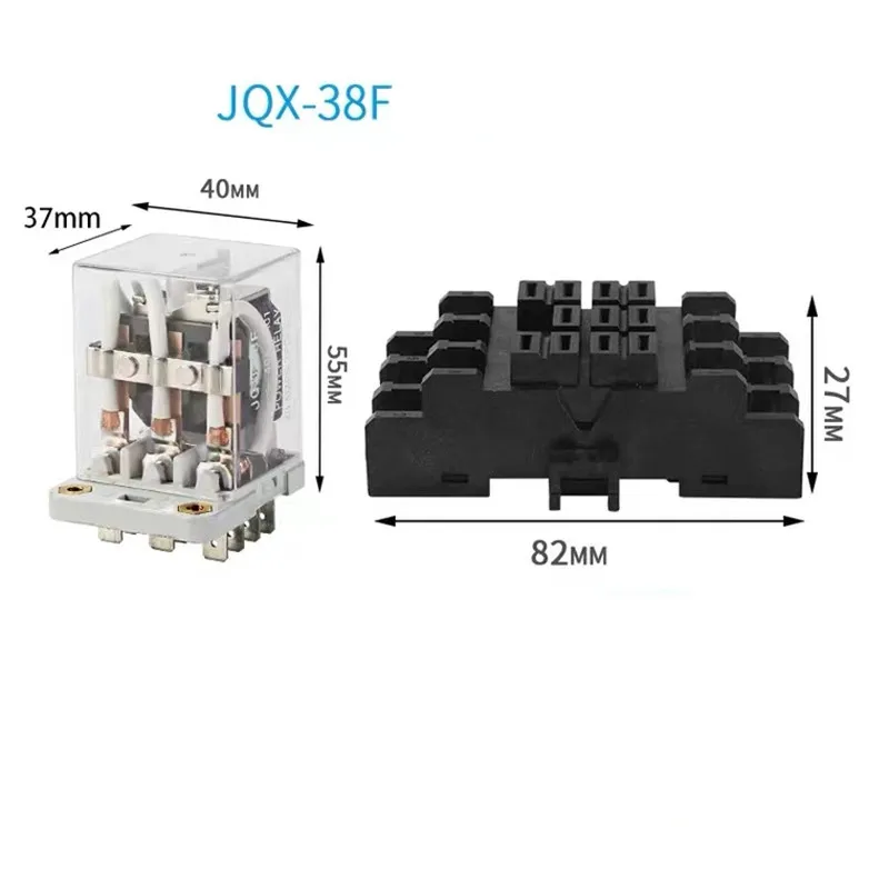 Xhhmy&sl JQX-38F 40A High-power relay With Base DC12V DC24V  AC220V 8 Pin 11 Pin Fire Resistance Shell Relay