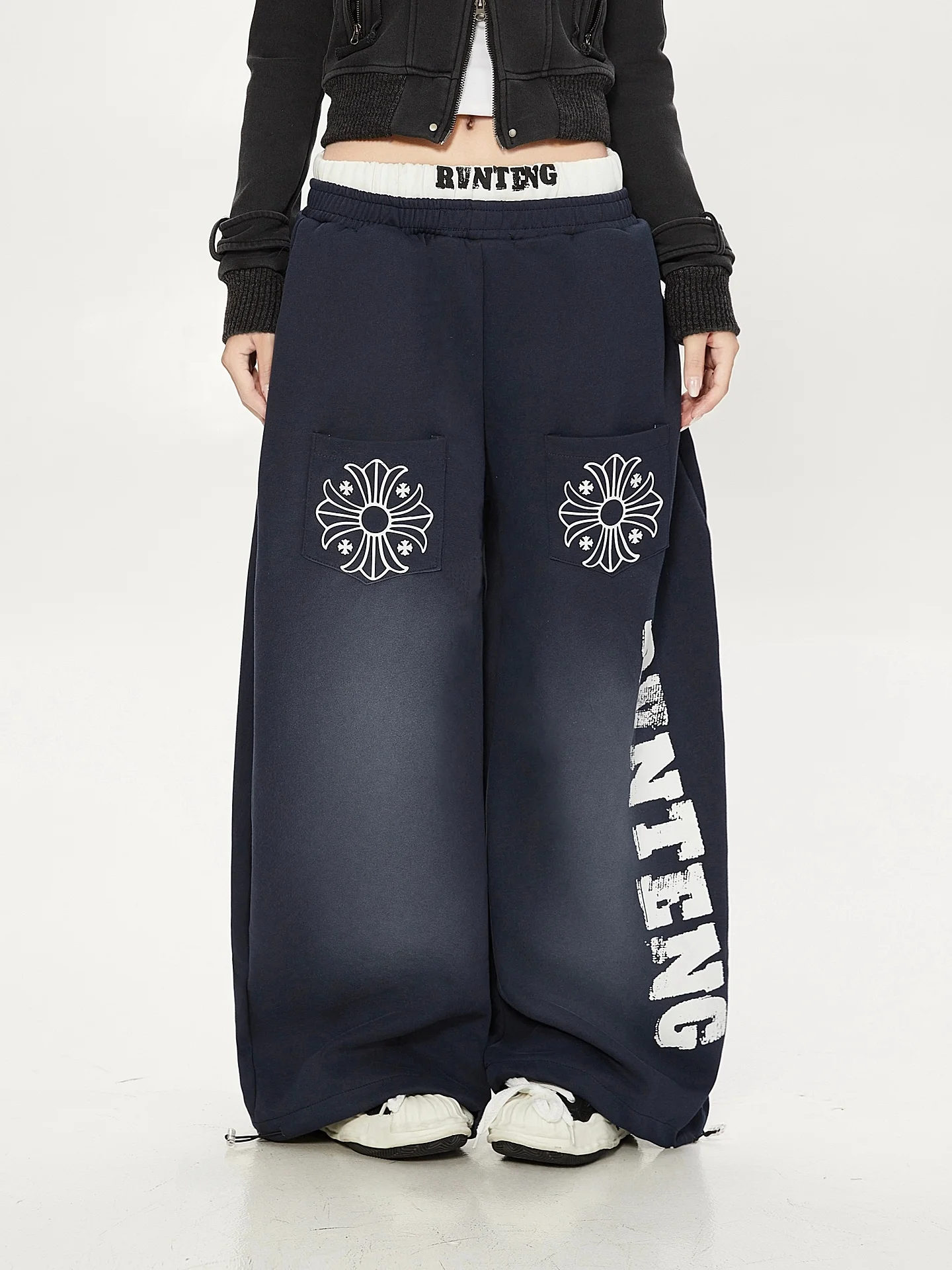 

American Retro Tie Dye Draped Letter Print Casual Pants Women Design Loose Street Dance Wide Leg Pants Trendy Brand Cotton Po...