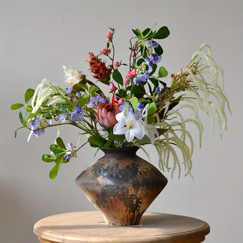 2 Piezas, un Ramo de Flores Artificiales de 60 cm, Flores de Loto Doradas, Flores de Piña, Flores de Dalia, Flores Artificiales Adecuadas para Decoración del Hogar de Estilo Europeo Minimalista, Decoraciones de Boda, P