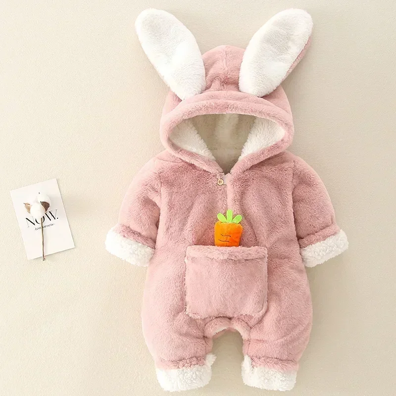 Baby Rompers Winter Warm Coral Fleece Newborn Baby Girl Clothes Cartoon Rabbit Coats Infant Jumpsuit Animal Overalls Pajamas 아기옷