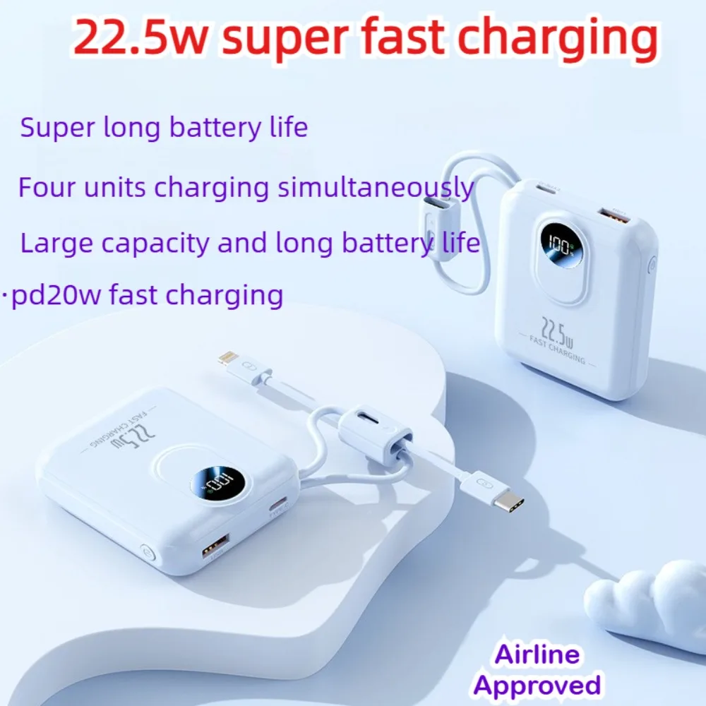 

Compact 20000mAh Powerbank 22.5W Bidirectional Fast Charging Built-in Charging Cord Universal Mobile Power Source
