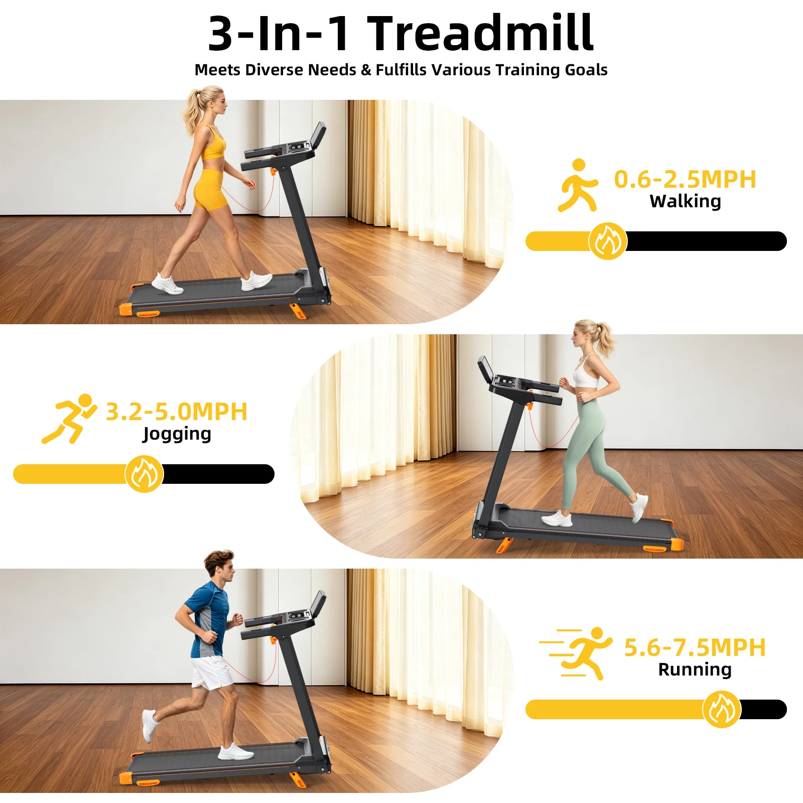 Walking Pad Treadmill for Home Gym, 3-in-1 Foldable Design, 12% Incline, 12 HIIT Modes, 300 LBS Capacity, Quiet Smart Motor with LED Display, Heart Rate Sensor, Speaker