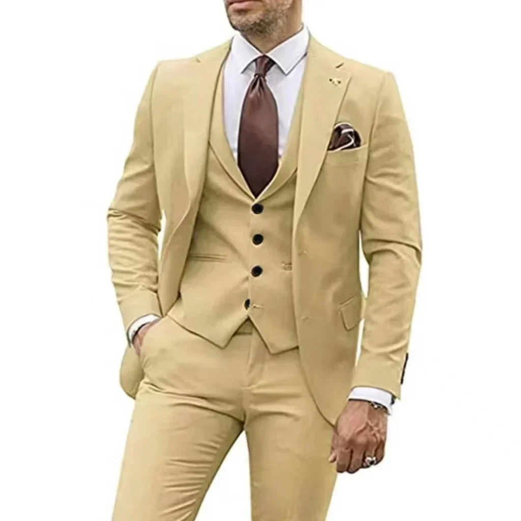 

Men's Formal Tuxedo Suits 3-Piece Peak Lapel Blazer Vest Pants Set for Evening Party Business Wedding Dresses