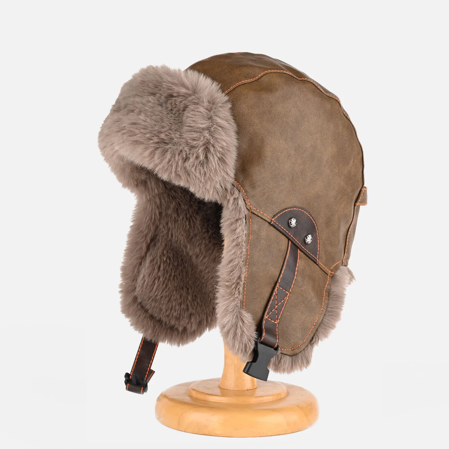 PU bomber hats for men plush lining thickened winter hats with earflaps