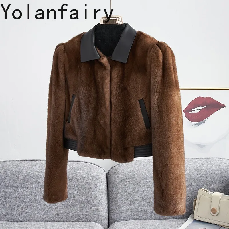 YOLANFAIRY Natural Fur Coat Woman Luxury Whole Mink Fur Jackets for Women Clothing Winter Elegant Ultra-short Fur Coats Jacket