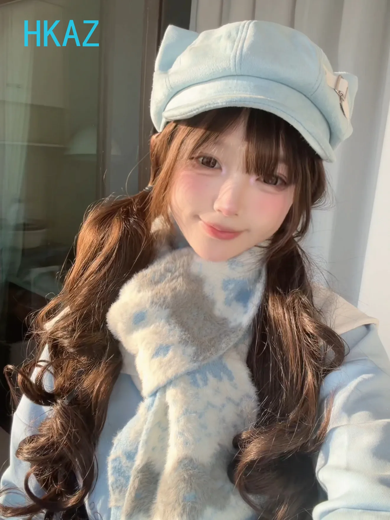 Sweet and Cute Girls Printed Double-sided Knitted Scarf Autumn Winter New Warm Versatile Student Fashion Windproof Scarves