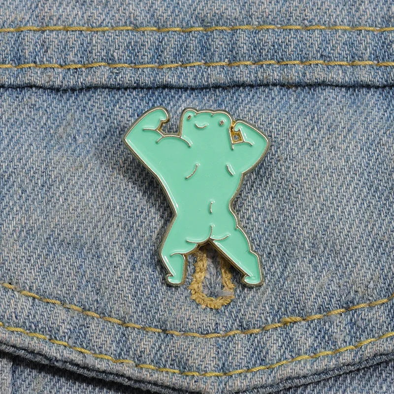 Novelty Muscle Frog Enamel Pin Funny Muscle Brooch Cartoon Metal Badge Fashion Jewelry Gift Clothing Accessories