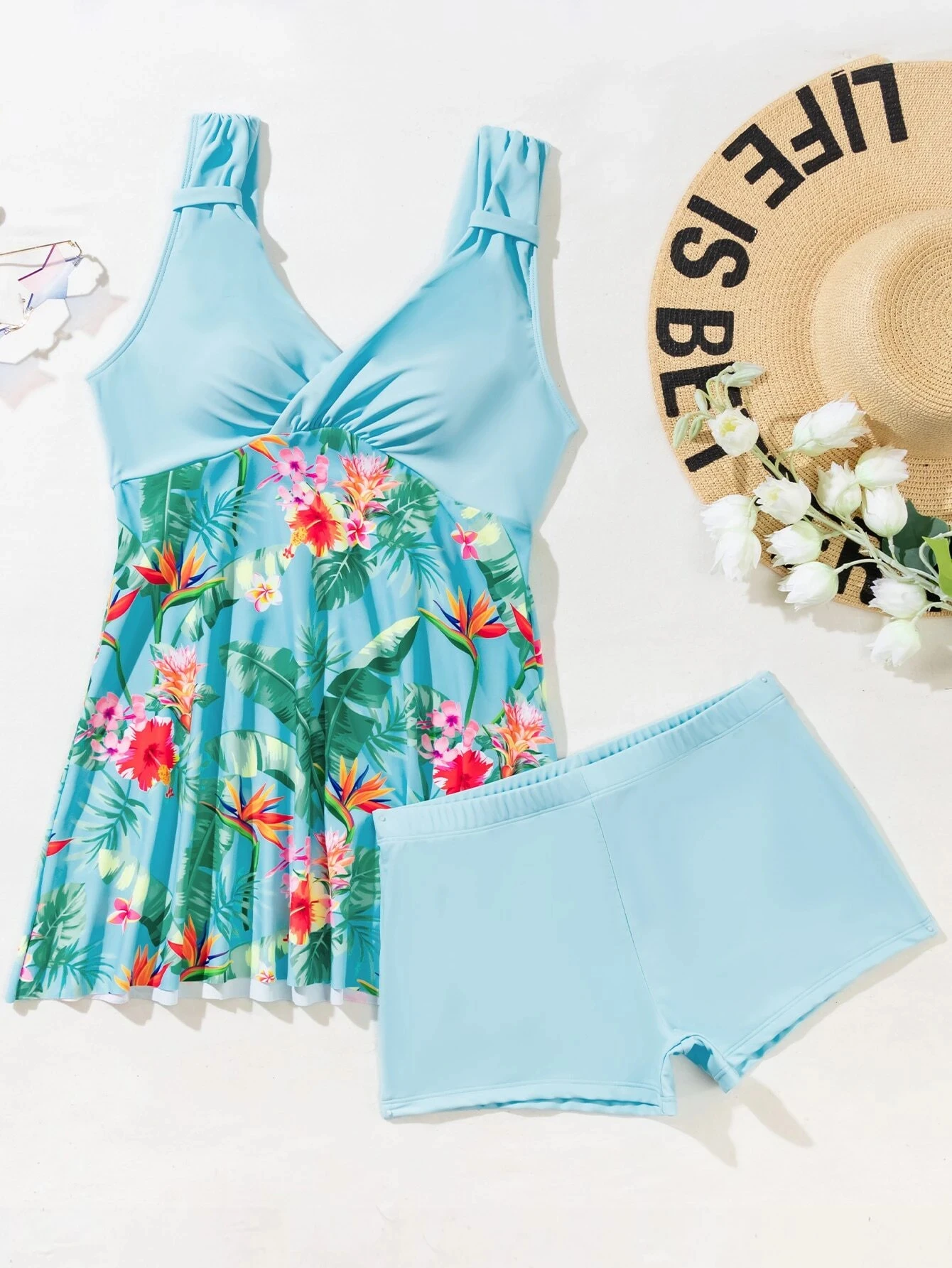 กว้าง Tali Bahu ผู้หญิง Tankini บราซิล Push-ดึงดอกไม้รูปแบบชุดว่ายน้ำ Bohemian Flounce ชุดว่ายน้ำชายหาดเครื่องแต่งกาย